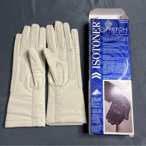 Isotoner Classics Gloves NEW BOX Leather Trim Oyster White Cosplay Costume Money - Picture 3 of 10